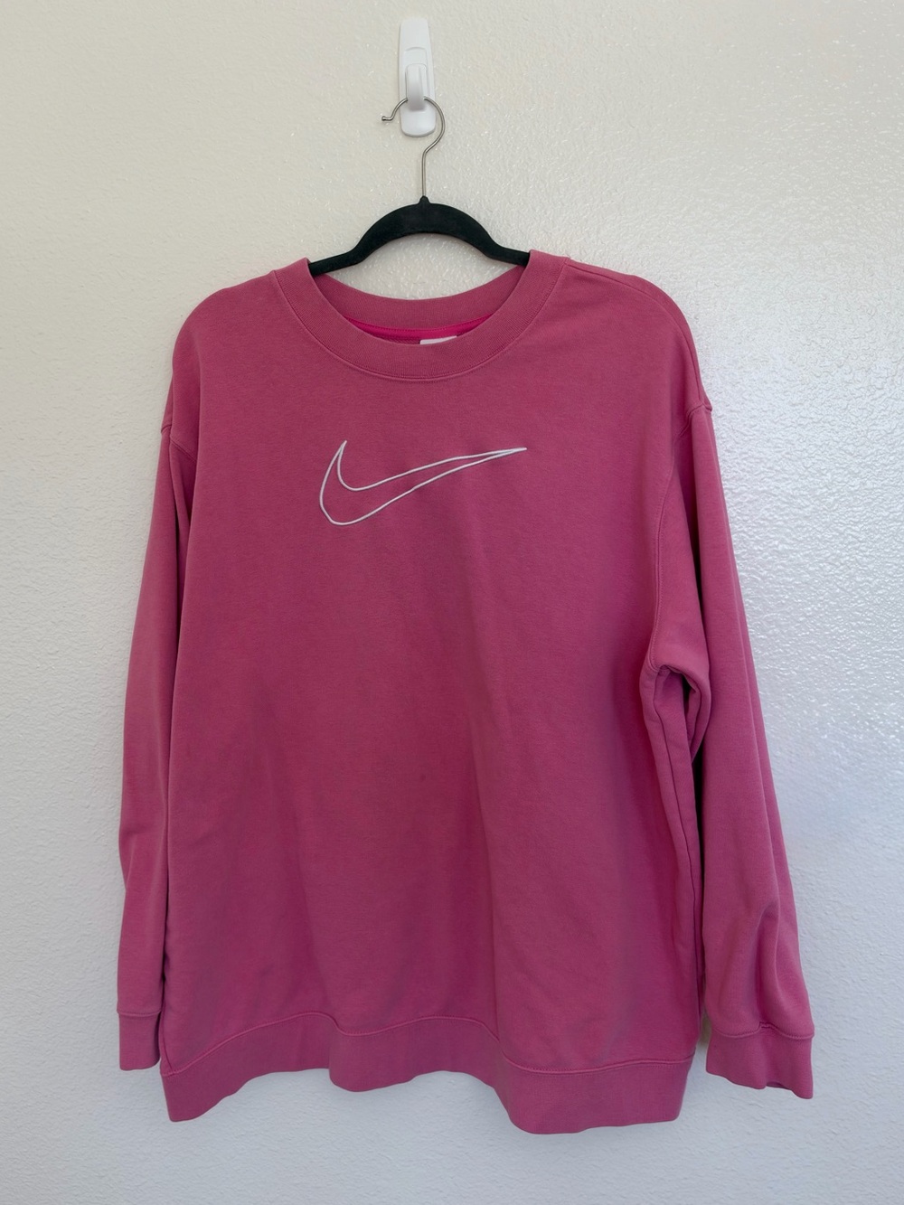 Women’s Nike Rose Pink Crewneck Sweatshirt with White Swoosh